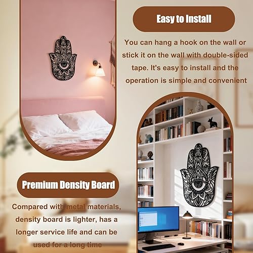 Miniatura 4 de Hamsa Hand - Decoración de pared de metal, arte de pared de mal de ojo, Hamsa con escultura de ojo para el hogar, oficina, decoración de jardín,
