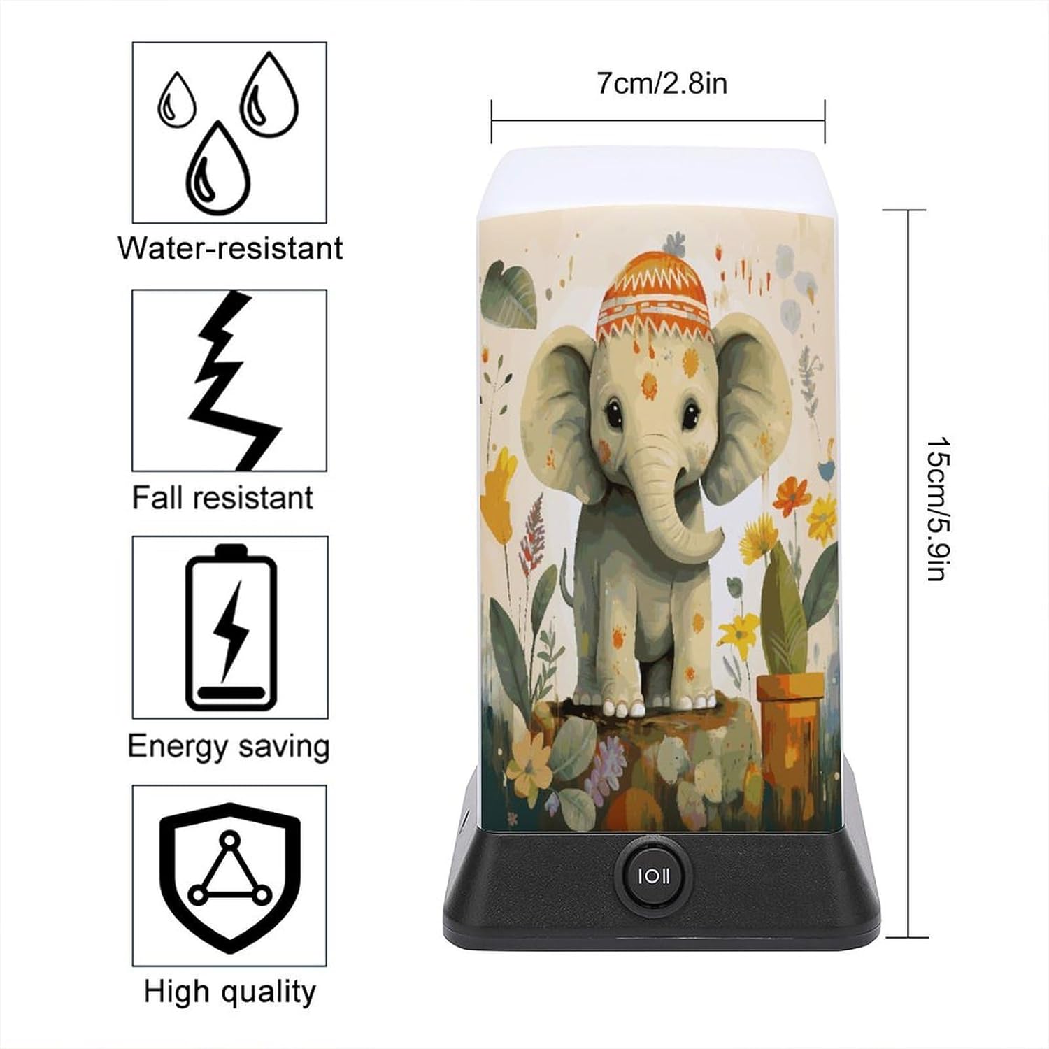 Cordless Night Light Battery Powered Dimmable Lamp for Reading Cartoon Elephant Small Desk Lamp for Bedroom Living Room Office
