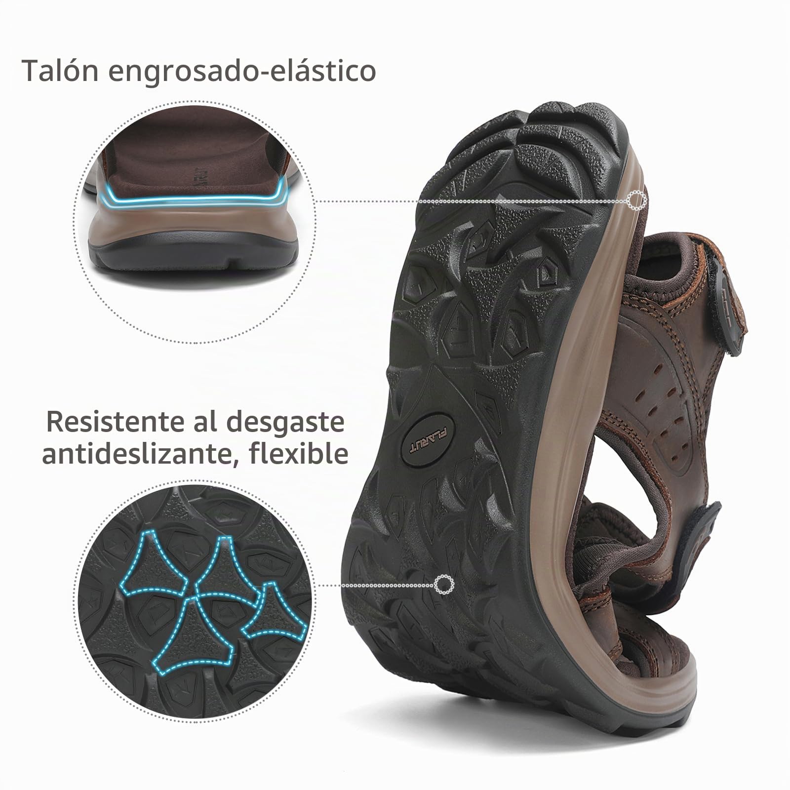 FLARUT Sandalias de los Hombres de Verano Zapatos de Senderismo Trekking Deportes al Aire Libre de Cuero Playa Dedo del Pie Abierto Deportivas Casuales(Marrón Oscuro,44)