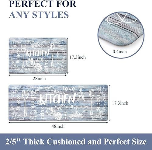 Miniatura 58 de HEBE - Juego de 2 alfombrillas de cocina antifatiga, impermeables, antideslizantes, cómodas, resistentes, de pie, de espuma de PVC, acolchadas, 17 x