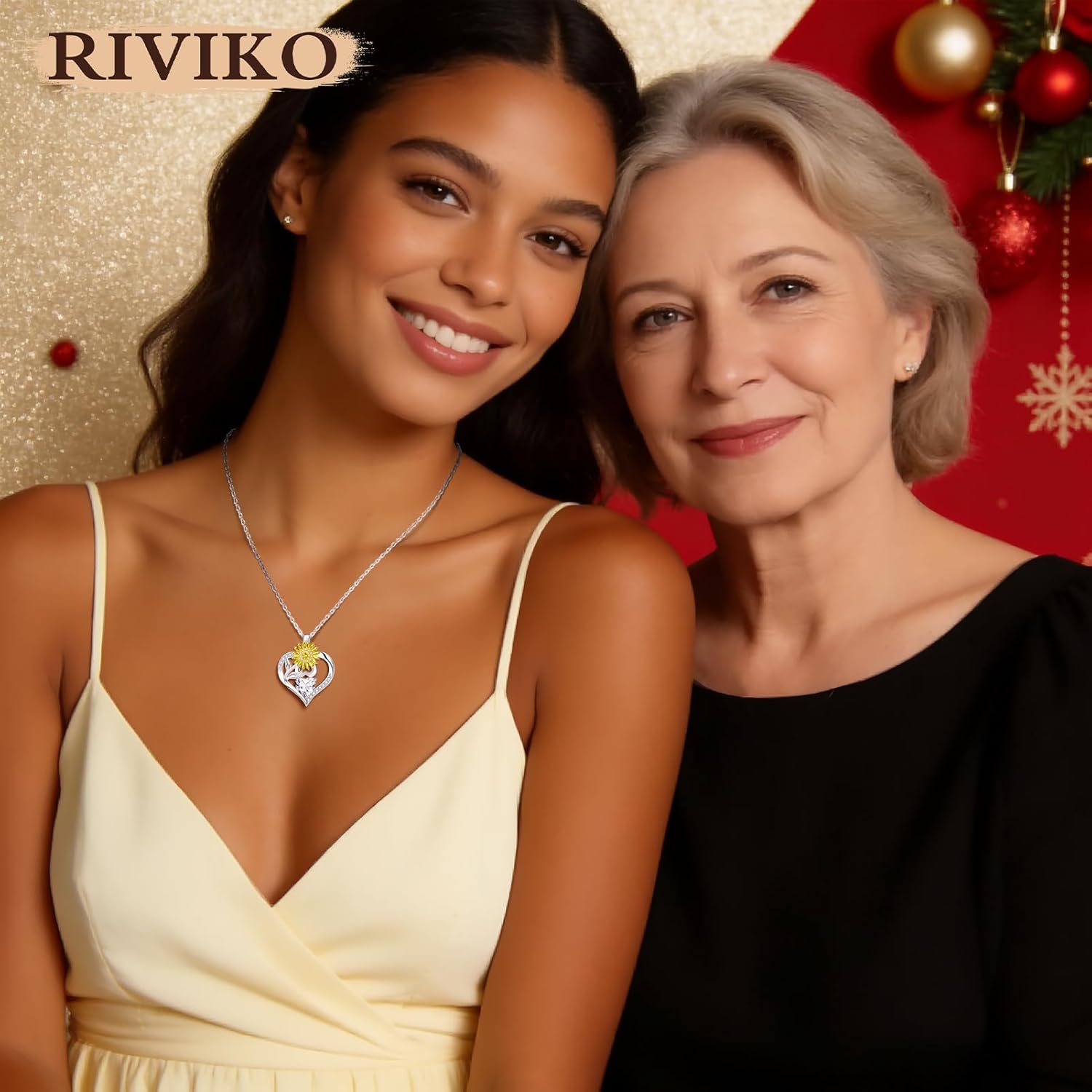 RIVIKO Valentine's Day Gifts for Her-Sunflower Birthstone Necklace for Women,925 Sterling Silver Heart Pendant,Anniversary Birthday Gifts for Women,Birthstone Jewelry for Wife Mother - Image 3