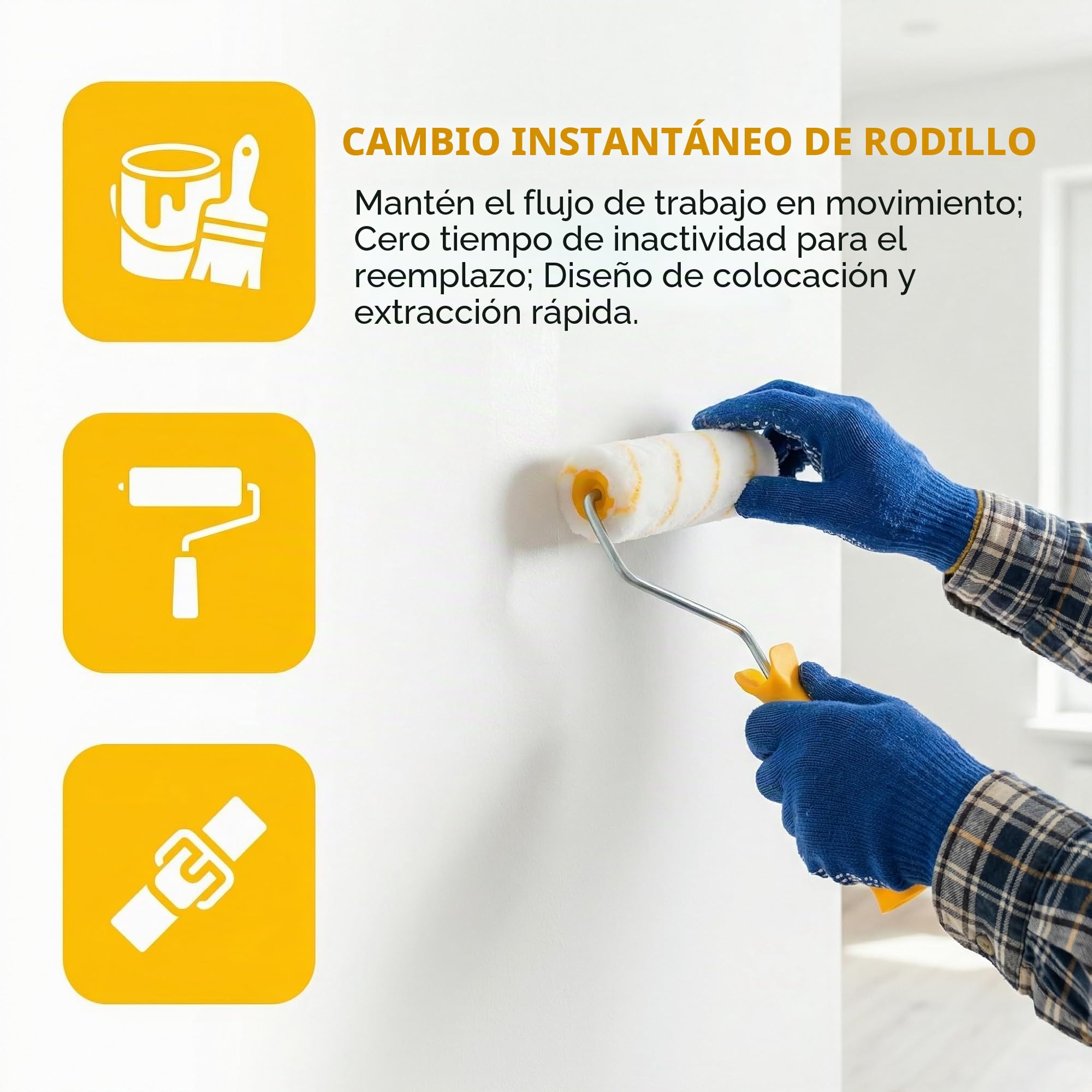 60 Piezas Set de Rodillos de Pintura Pequeños,10 CM Rodillo Pintura Pared Rodillo de Pintura Pequeño con 3 Mango de Rodillos,Juego de Cepillos para Pulgar Amarillo para Renovaciones Paredes | Rodillos de espuma para puertas, muebles, radiadores, paredes y