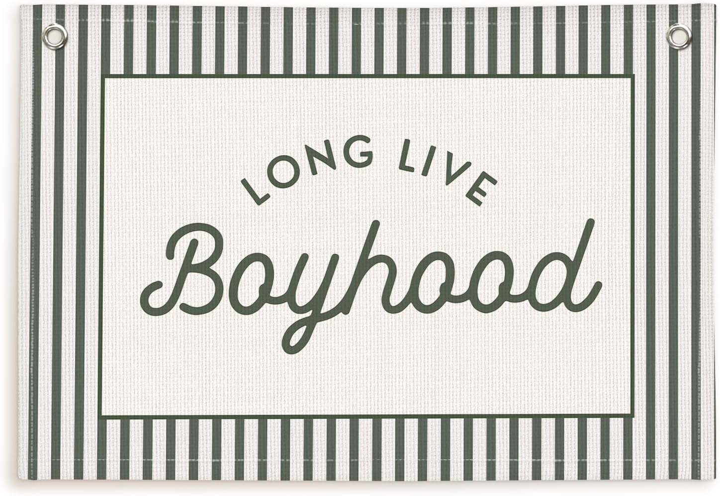 Lacama Vintage Green Long Live Boyhood Boys Room Decor, Boy Nursery Decor, Linen Banner Wall Hanging Canvas Banner Flag Decor for Toddler Boy Room Nursery 30×20 Inch