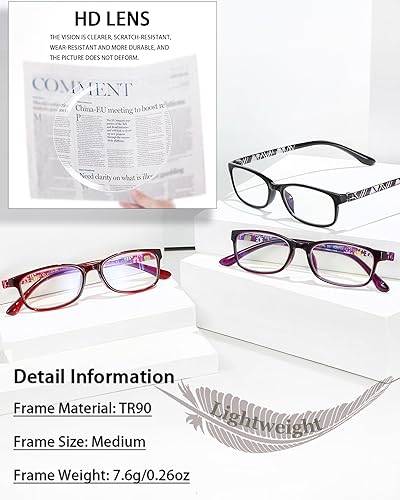 Miniatura 7 de EYEURL Gafas de lectura para mujer, bloqueo de luz azul, paquete de 3 lentes para lectura frente a la computadora, 1.5, bisagra de resorte, anti