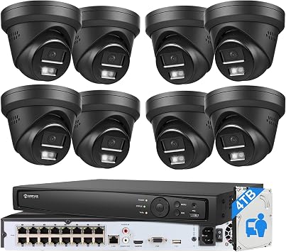 Active Deterrent & 2-Way AudioAnpviz 16CH PoE Security Camera System, 8X 5MP Wired IP Turret Cameras Outdoor Black, 12MP NVR with 4TB HDD, Human/Vehicle Detection, Plug&Play for Business H Series