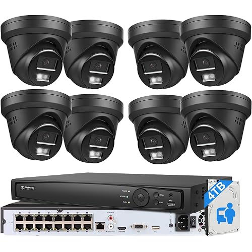 【Active Deterrent & 2-Way Audio】Anpviz 16CH PoE Security Camera System, 8X 5MP Wired IP Turret Cameras Outdoor Black, 12MP NVR with 4TB HDD, Human/Vehicle Detection, Plug&Play for Business (H Series)