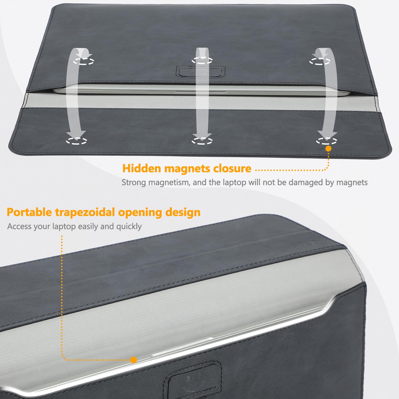 HYZUO 15-16 Pollici Custodie per PC Portatile Borsa con Funzione Stand per MacBook Pro 16 M4/M3/M2/M1 2025-2019, XPS 15, MacBook Pro 15 2015-2012, Samsung Galaxy Book Flex 15, Grafite