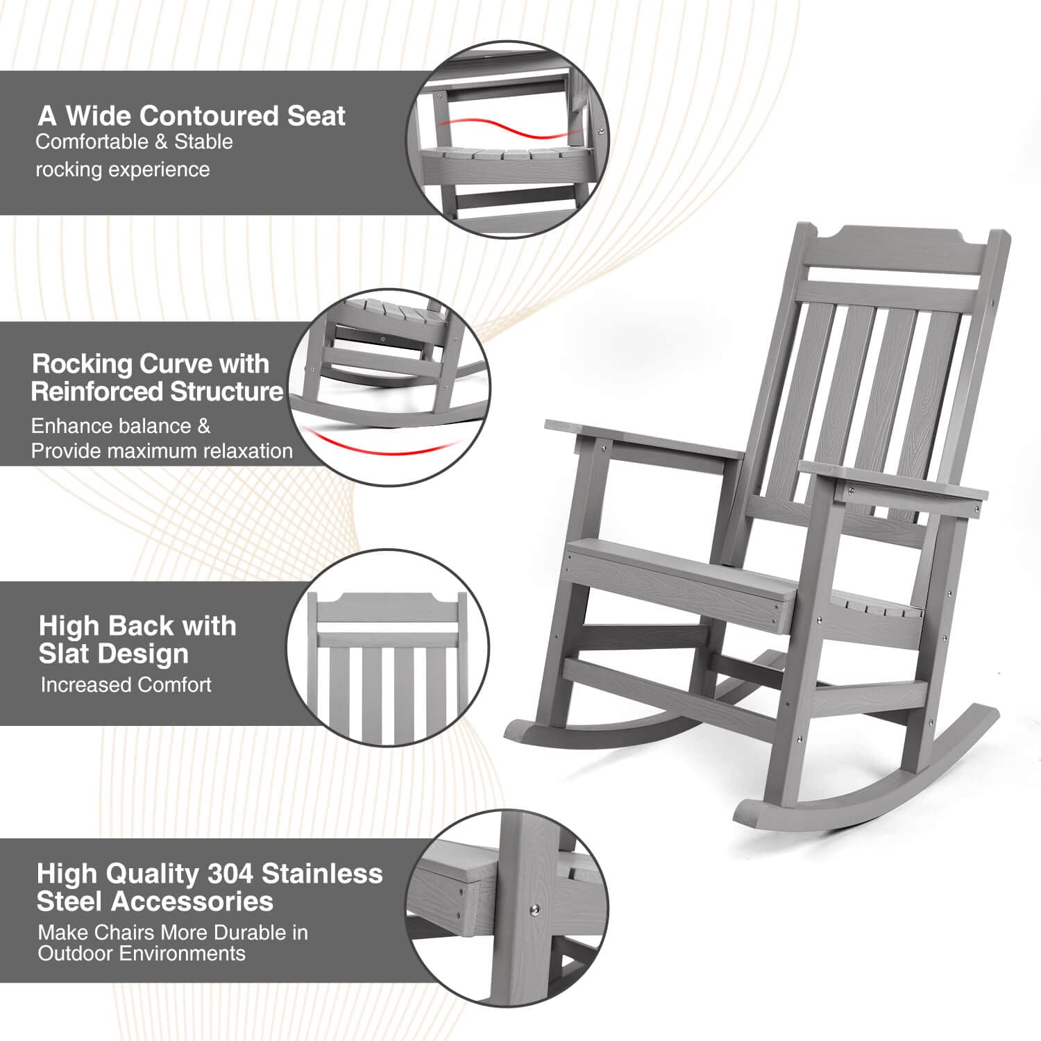 Rocking Chairs All-Weather Outdoor Rocking Chair - 380lb Capacity Poly ...
