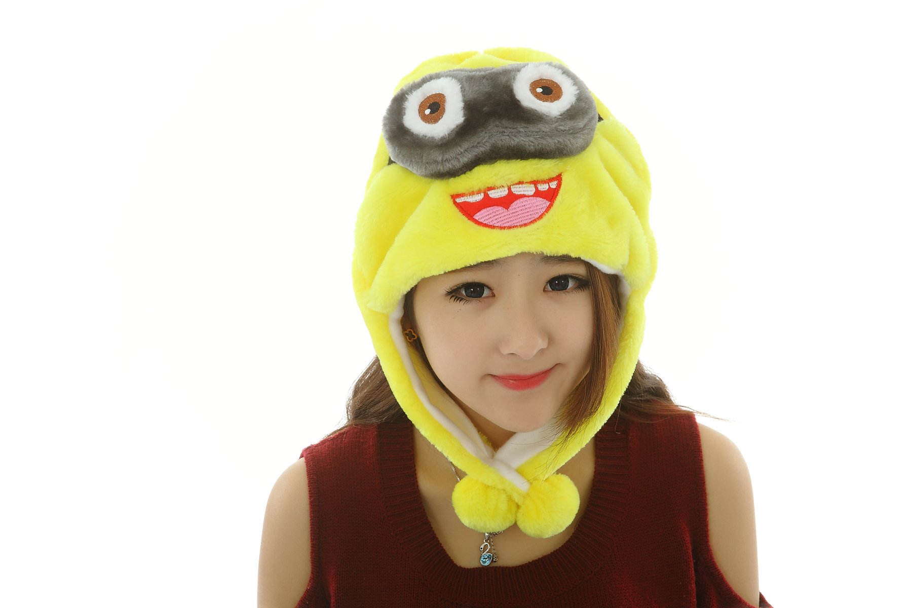 Colorfulworldstore Minions Cartoon Plush Animal Hats with Poms Performance props