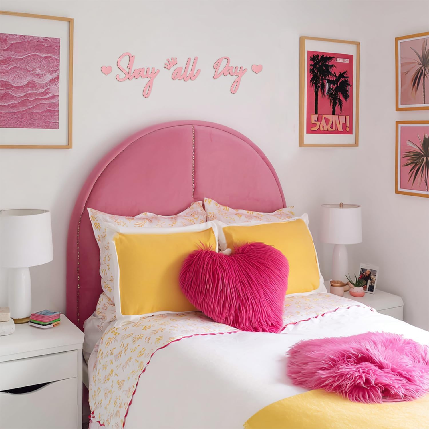 Slay All Day Sign for Girls Room Decor, Preppy Room Decor Aesthetic Funny Stuff for Girls Pink Wall Art Wooden Sign for Teen Girl Bedroom Dorm Home Apartment