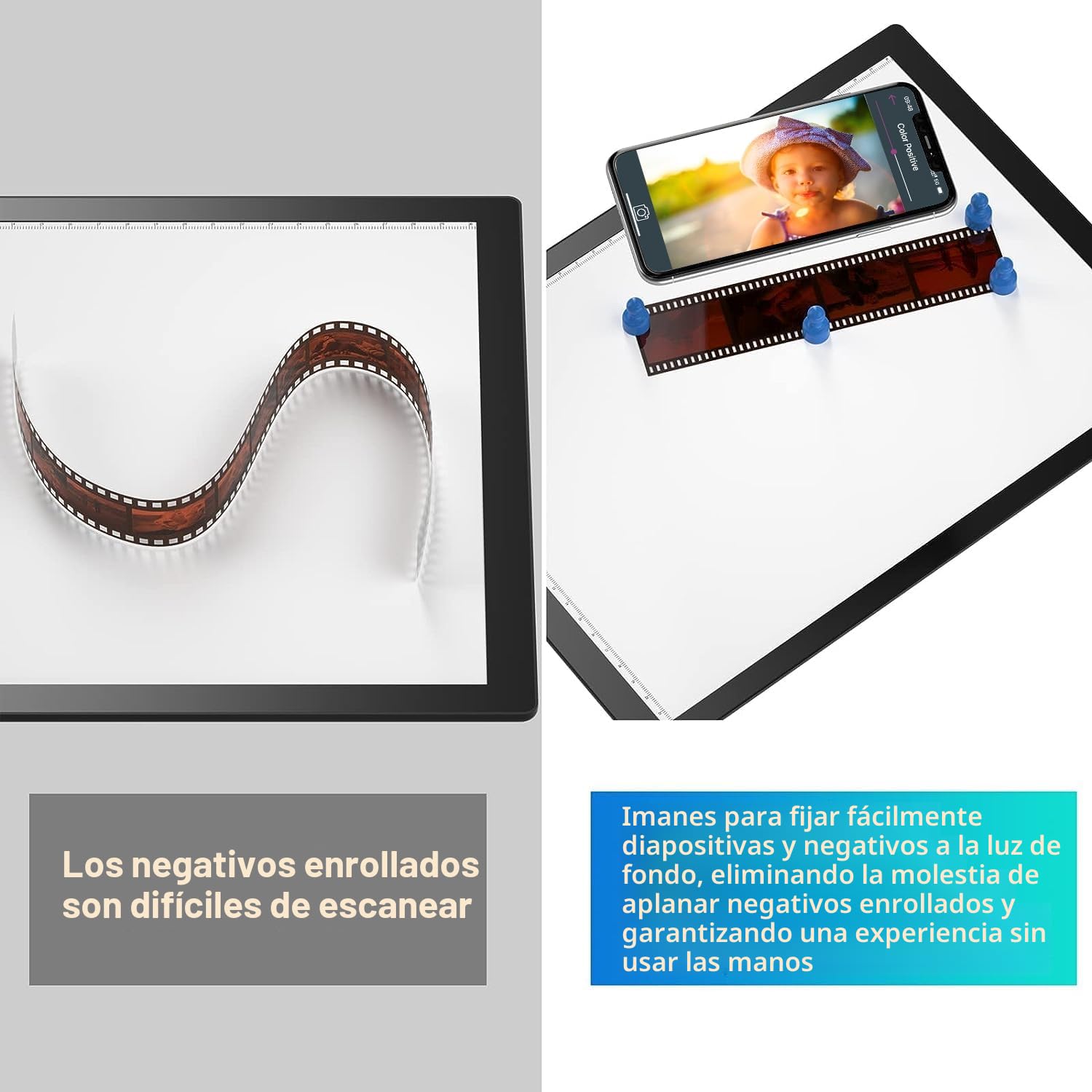 Escáner Portátil Ultradelgado de Negativos y Diapositivas, Panel de Luz LED 12x9 Pulgadas, Visor de Película