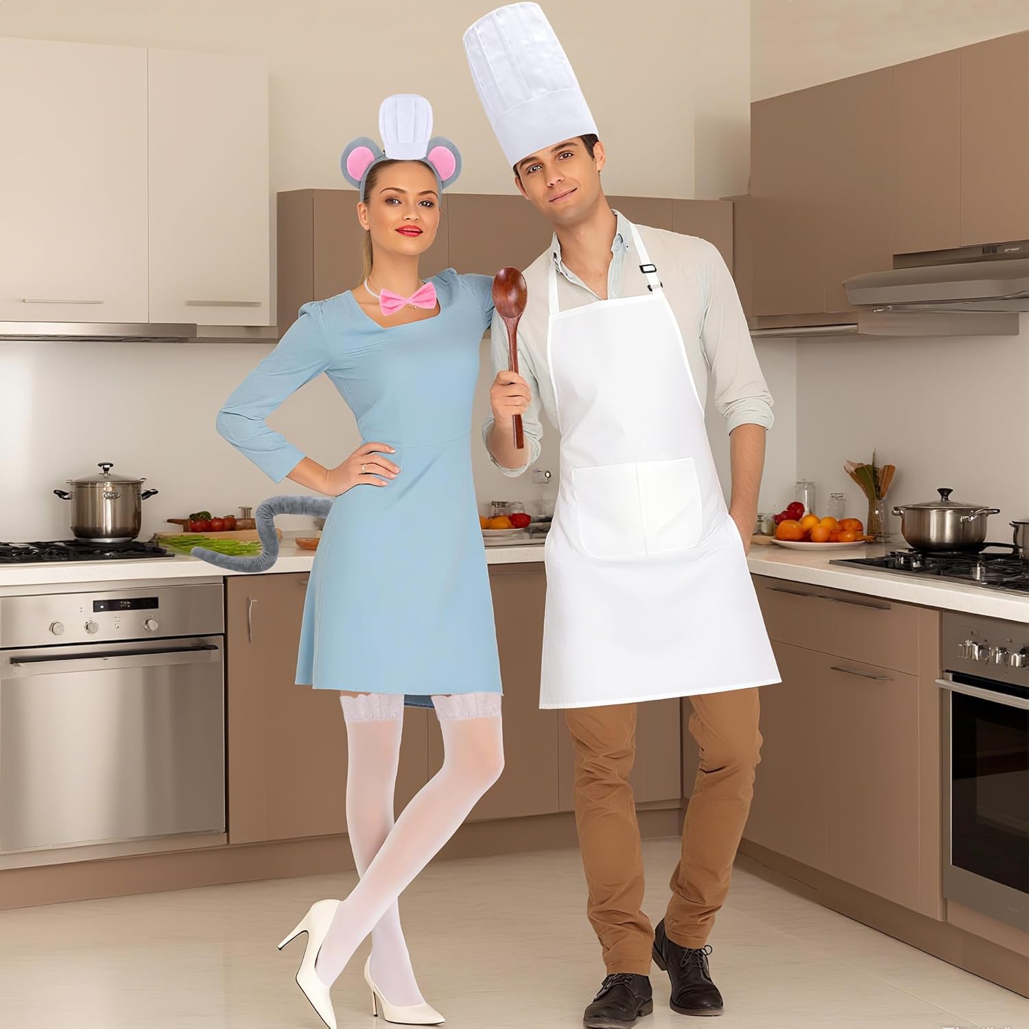 6Pcs/8Pcs Halloween Chef Mouse Costume Set, Cartoon Rat and Chef Cosplay Costume, Mouse Headband Nose Spoon - Image 5