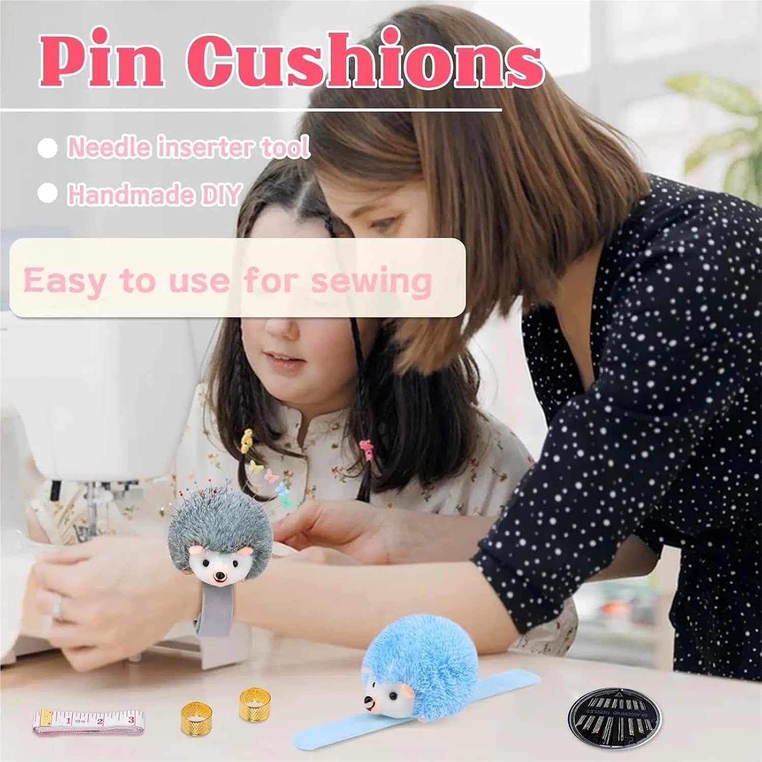Pincushions Wrist Pins Cushions for Sewing Quilting with Elastic Strap Tools Set Supplies Accessories(Yellow)