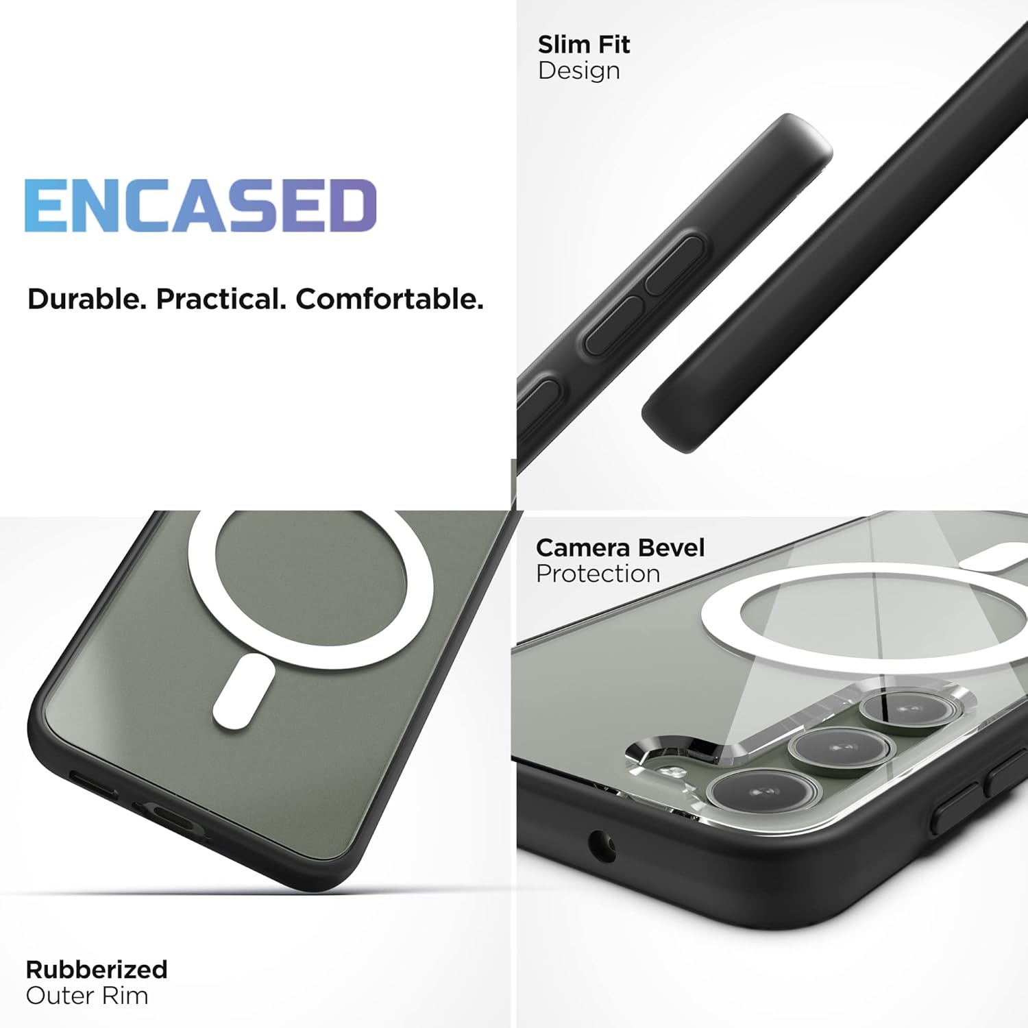 ENCASED Magnetic Case with Wireless Charger Included - Designed for Samsung Galaxy S23 - Compatible with MagSafe Accessories (Clear/Black)