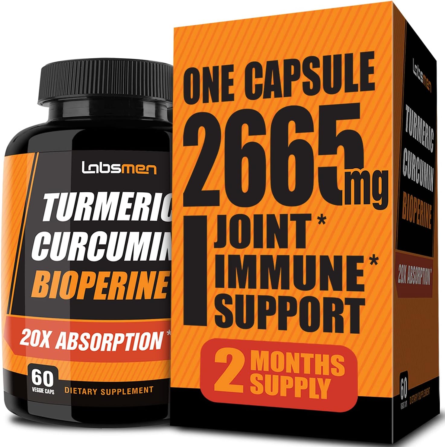 One Vegan Capsule of 2665mg - 20X Turmeric Curcumin Supplement with Bioperine Turmeric Curcumin w Black Pepper Work as Anti Inflammatory Supplement for Natural Pain Relief & Joint Pain Relief (2-Mons) : Health & Household