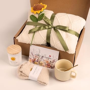 Anforsun Sending Sunshine Sunflower, Thinking of You Care Package Unique Gift Baskets for Women, Best Friend Birthday and Get Well Soon
