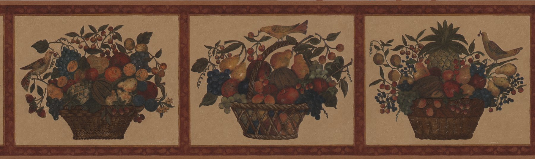 Frontera de pared con fruta y cesta para cocinas rústicas Brewster 418b106 de 20,3 cm