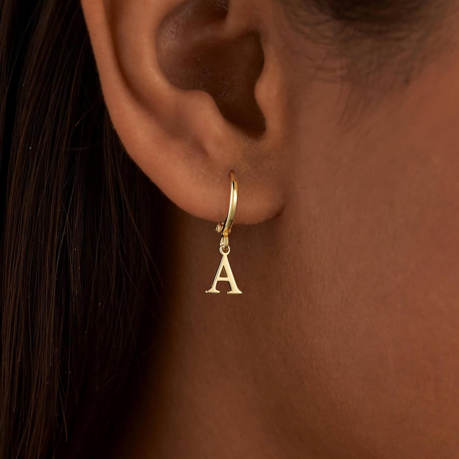 IEFWELL Earring for Teen Girls - Initial Hoop Earrings, Hypoallergenic 14K Gold Plated Huggie Hoop Earring, Dangle Earrings for Women Girls Jewelry Gifts for Women Mom - Image 2