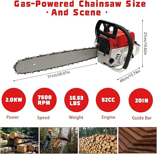 Miniatura 6 de Motosierra de 52CC 2KW 20In Motosierra de gasolina Motosierra de gas para cortar madera adecuada para madera forestal jardín y uso de corte de granja