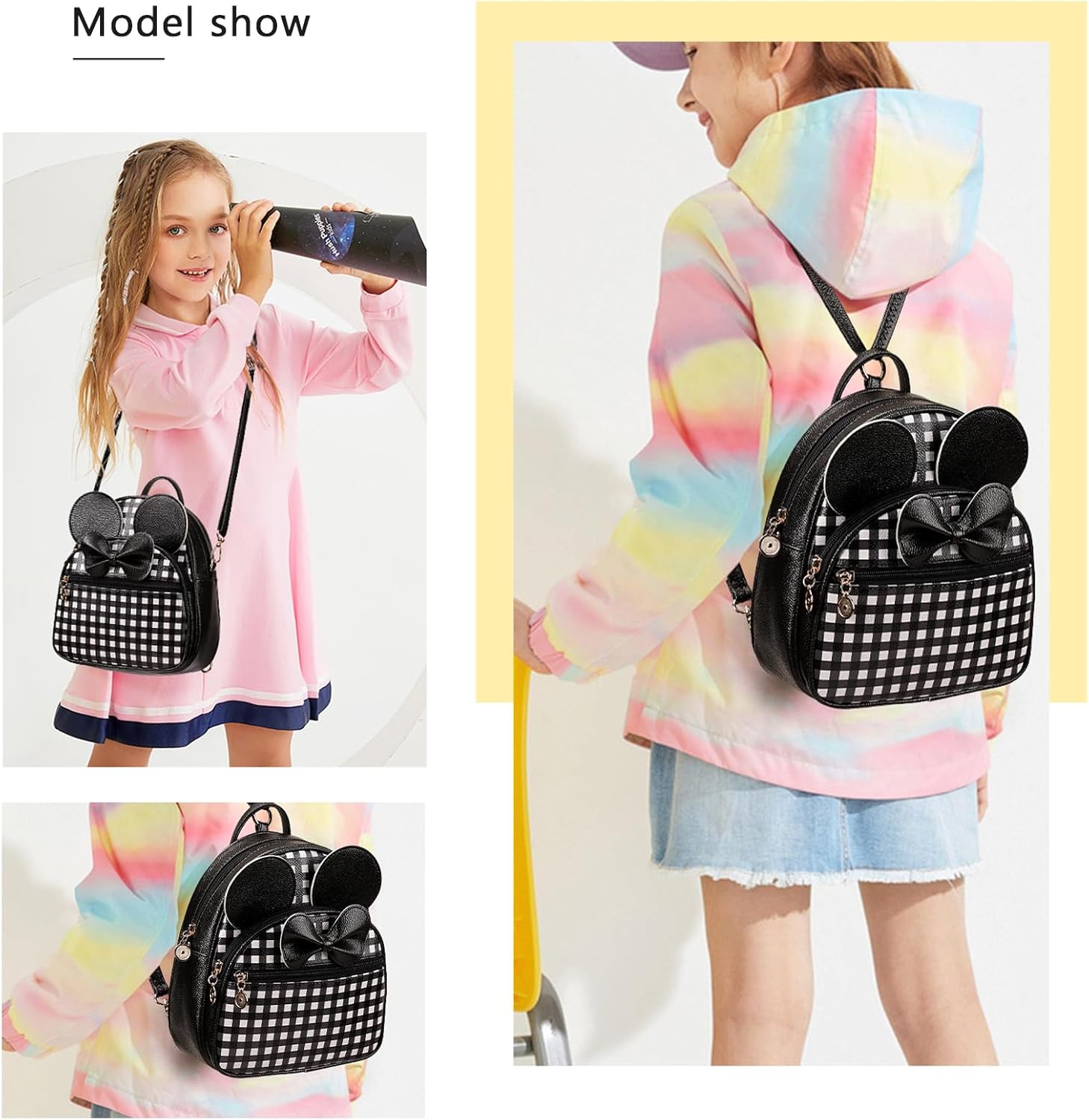 KL928 Girls Mini Backpack Bowknot Polka Dot Cute Small Daypacks Convertible Shoulder Bag Purse for Women - Image 7
