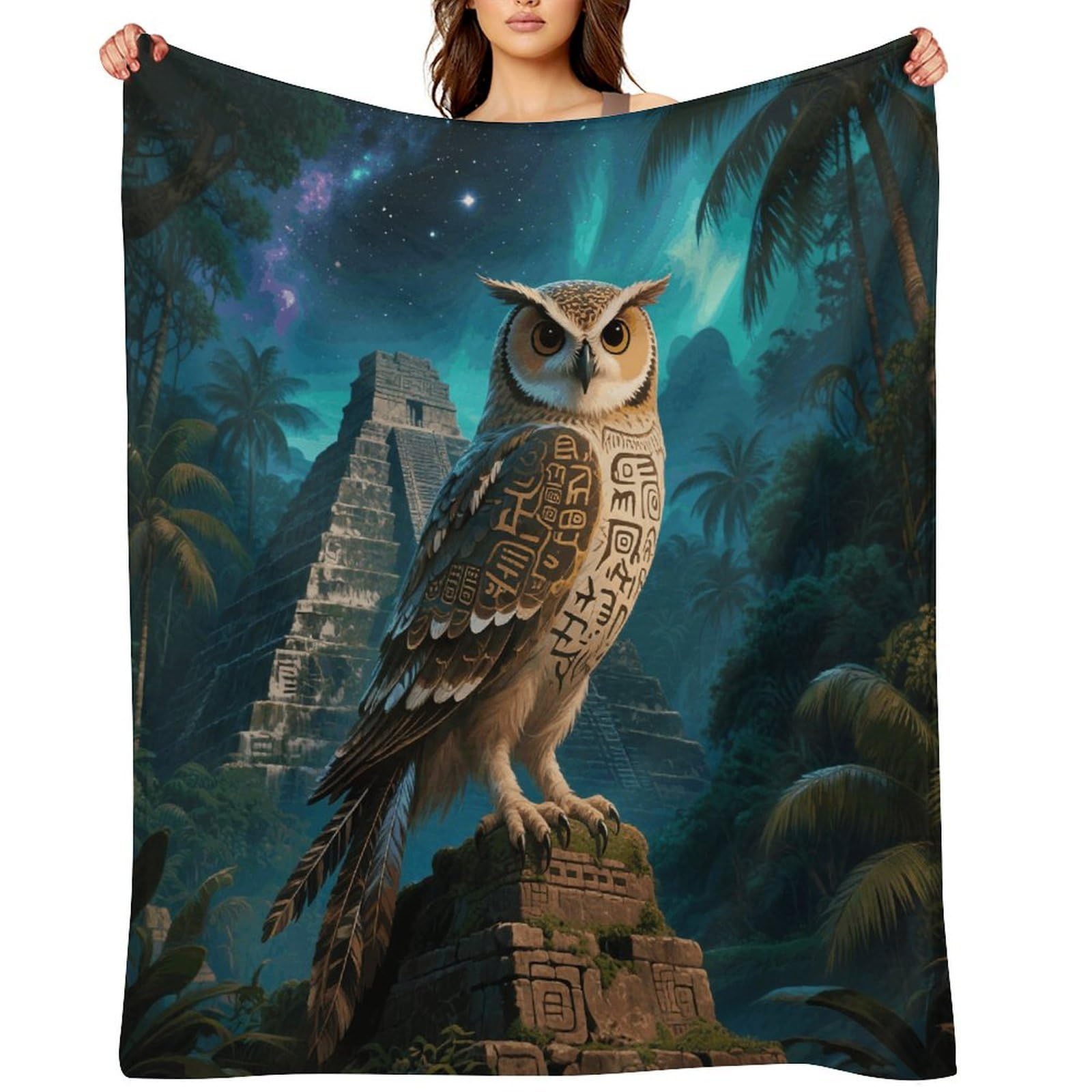 Maya Owl Throw Blanket for Couch and Bed Super Soft Warm Lightweight Throw Blankets Cozy Fuzzy Flannel Blanket Personalized Decorative Blankets for Sofa Decor 50"x60"