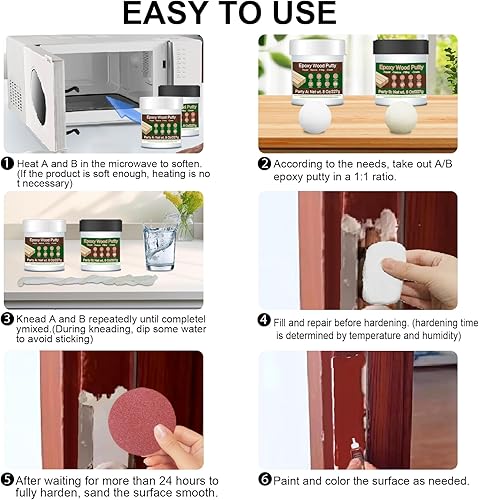 Miniatura 4 de Masilla epoxi - 16 oz de relleno epoxi blanco para madera, kit de masilla estructural teñible de 2 partes, para reparación de pisos de madera y