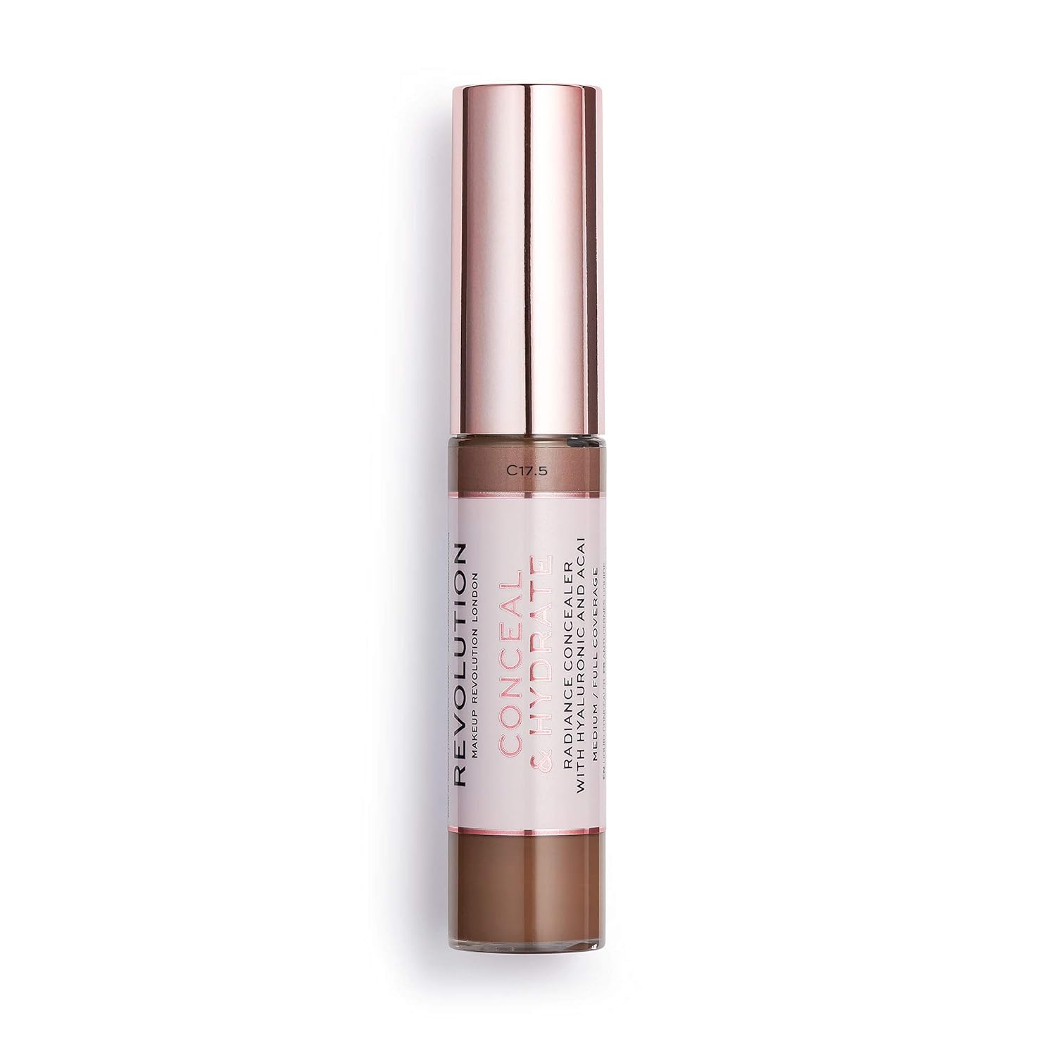 Makeup Revolution Conceal and Hydrate Concealer, Full Coverage & Matte Finish, C17.5 for Dark Skin Tones, Vegan & Cruelty-Free, 0.7 Fl Oz