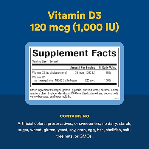 Miniatura 4 de Natural Factors, Vitamina D3 y K2 1000 UI y 120 mcg, apoya la salud ósea y vascular, 60 cápsulas blandas