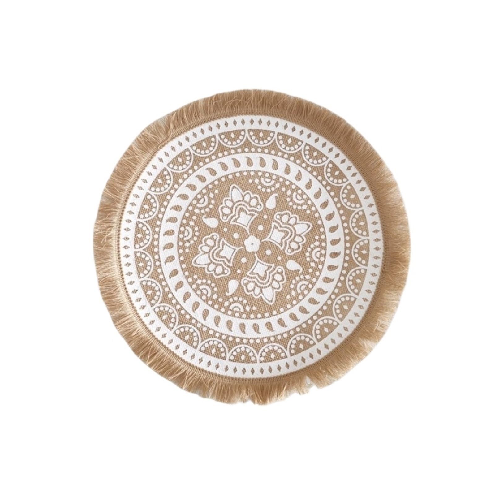Napperon rond tissé en jute vintage avec pampilles pour table bohème x2