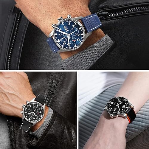 Miniatura 7 de watchdives Correas de reloj de nailon con parte inferior de goma, correa de reloj de lona para hombre, transpirable, impermeable, bandas de repuesto