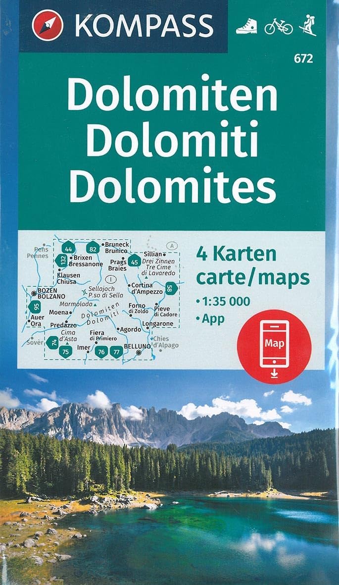 Carta escursionistica n. 672. Dolomiti-Dolomiten 1:35.000 (set di 4 carte): 4 Wanderkarten 1:35000 im Set inklusive Karte zur offline Verwendung in der KOMPASS-App. Fahrradfahren. Skitouren.