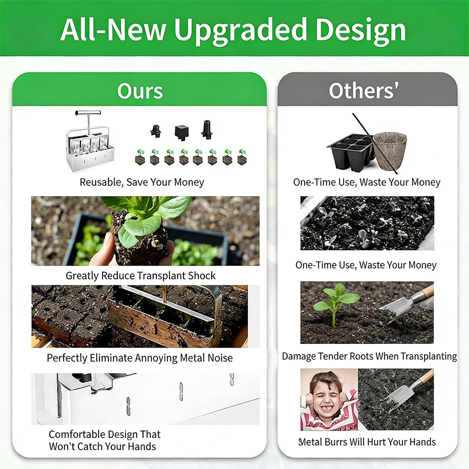 Fabricante de bloques de suelo para jardineros domésticos para comenzar el crecimiento de manera eficiente, incluyendo múltiples tamaños de molde, máquina de pellets de tierra para arbustos