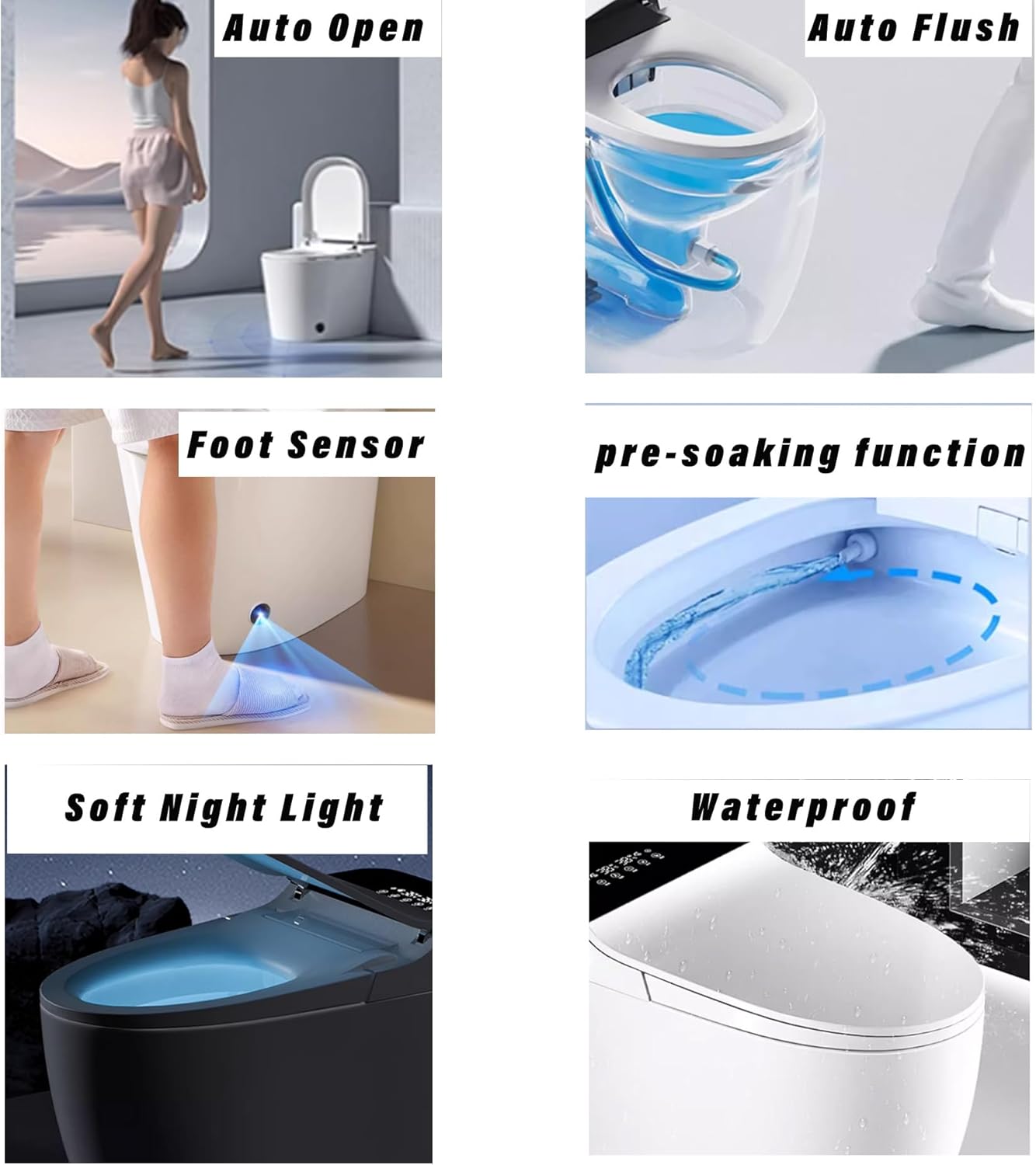 WinZo Smart Toilet showing heated seat temperature settings, instant warm water system, and warm air dryer temperature settings.