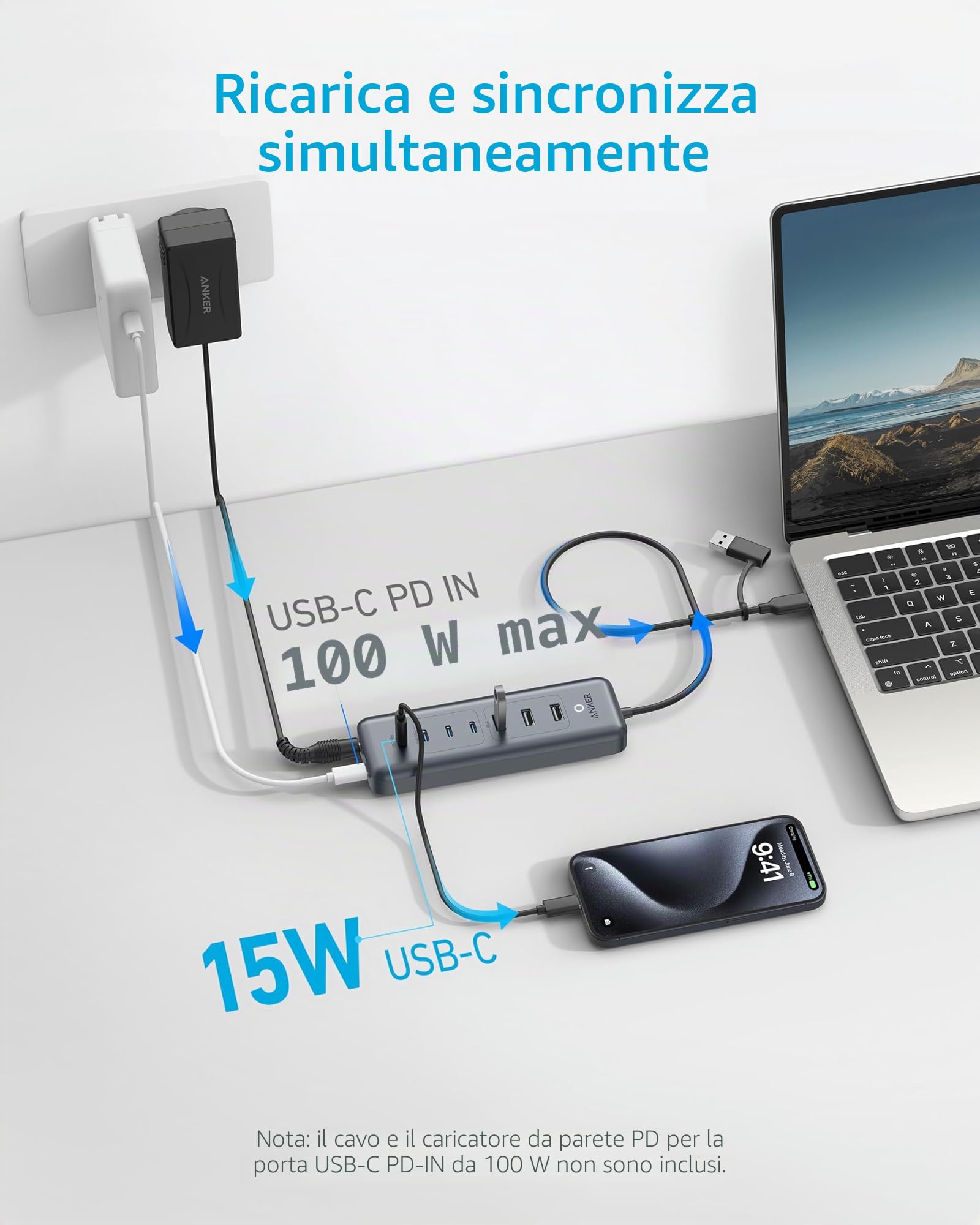 Anker Hub USB C, hub dati 8 in 1 da 5 Gbps, splitter USB con 3 porte USBA e 4 porte USBC, PD-in da 100 W, connettore USB 2 in 1, per laptop, MacBook, iPad e altro (adattatore da 45 W incluso)