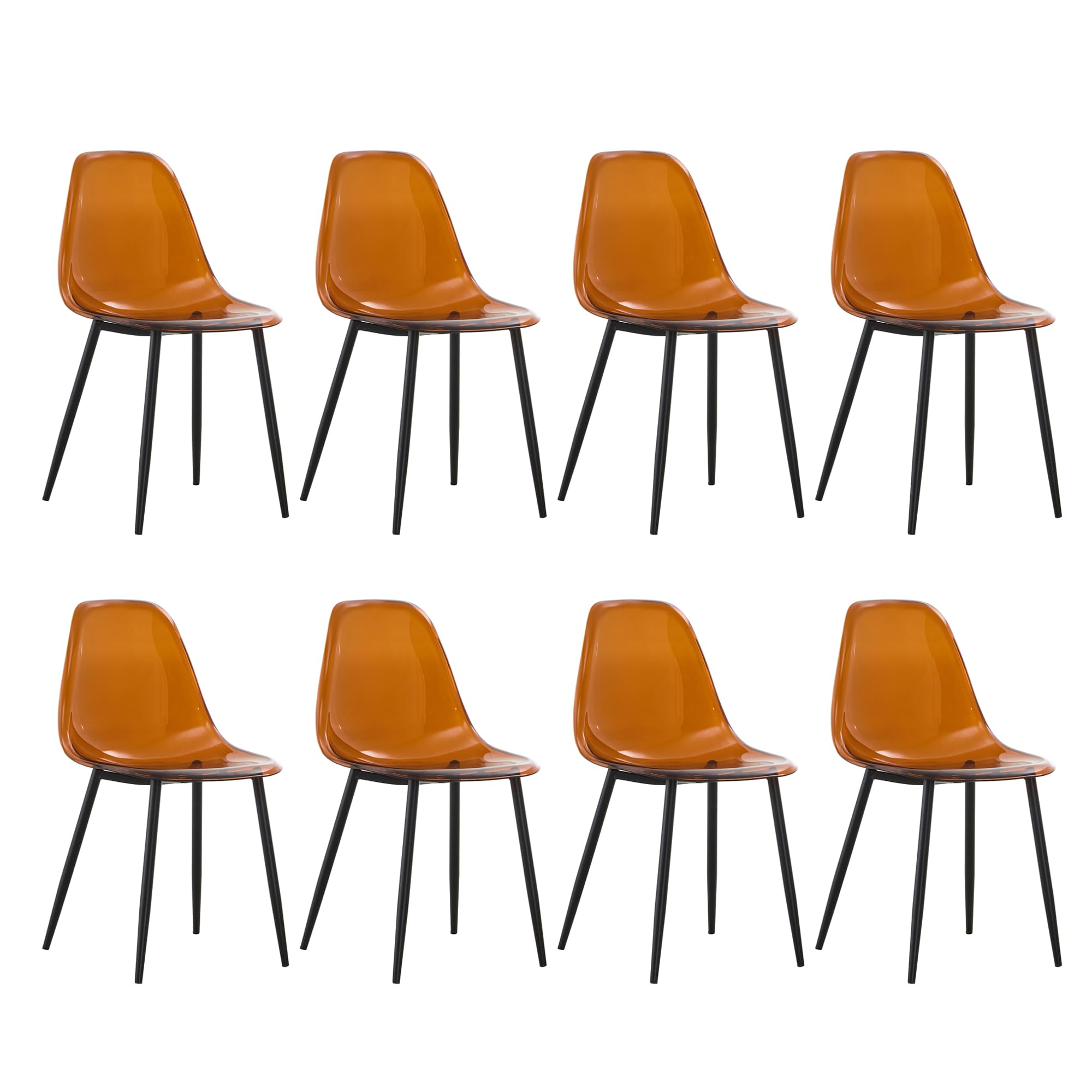 Baysitone Clear Dining Chairs Set of 8, Modern Kitchen Chairs with Transparent Seat, Dark Brown Acrylic Accent Side Chairs with Plating Metal Legs for Dining Room, Kitchen, Living Room with Black