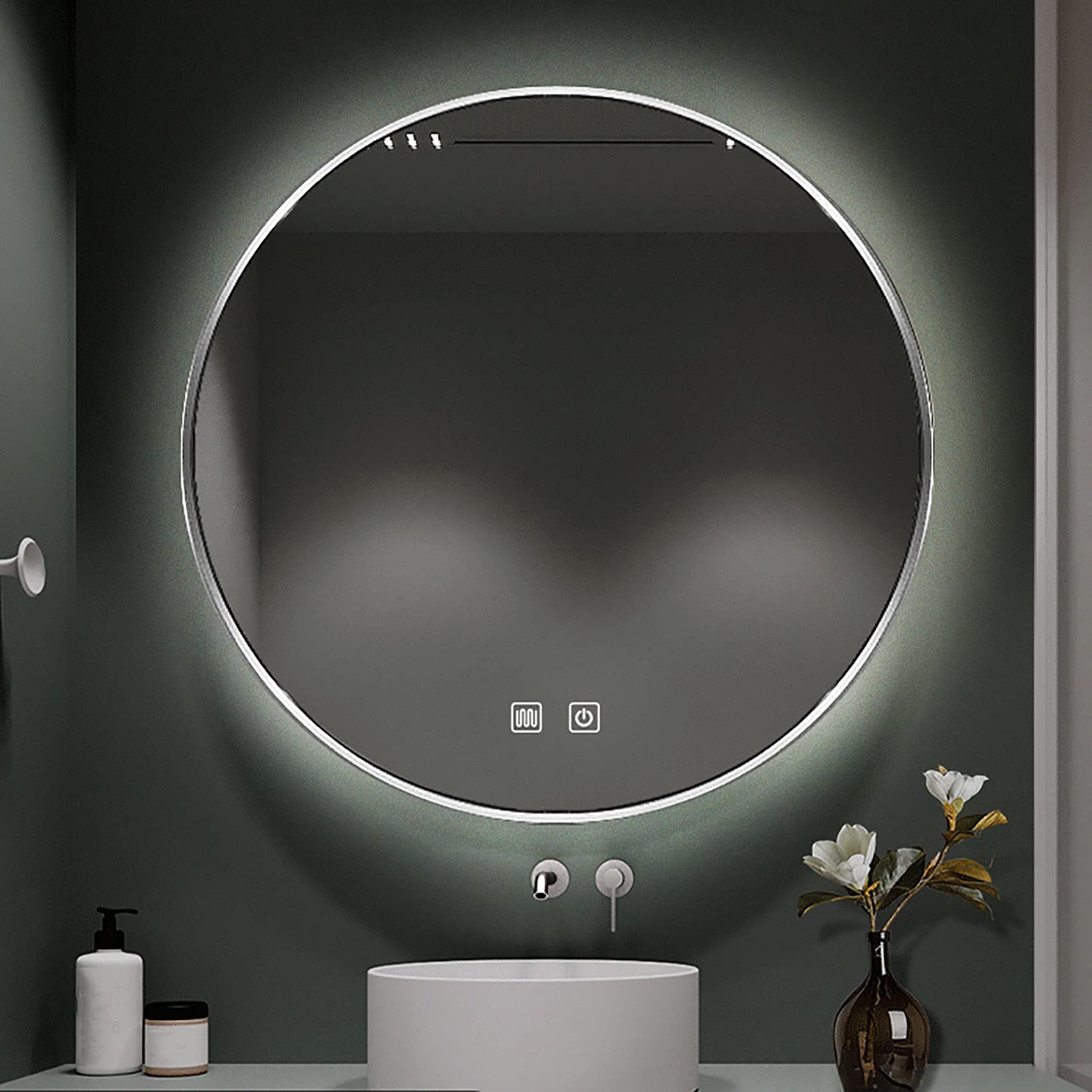 Specchio Bagno LED 61 Cm Rotondo - Anti-Appannamento Con Temperatura