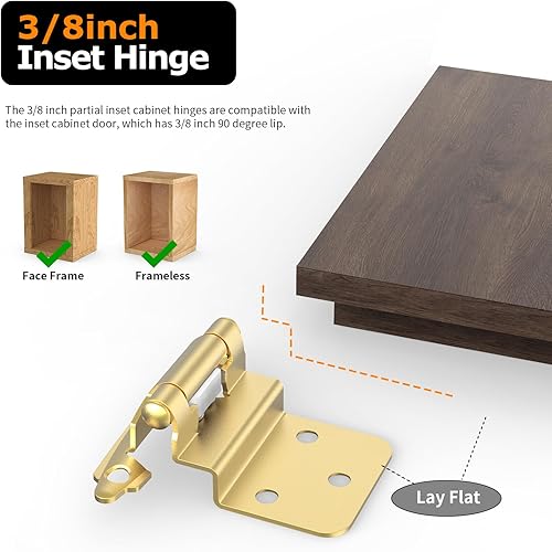 Miniatura 3 de Chibery Bisagras de gabinete de 38 pulgadas, paquete de 6 bisagras de montaje frontal de cierre automático con parachoques de puerta, accesorios