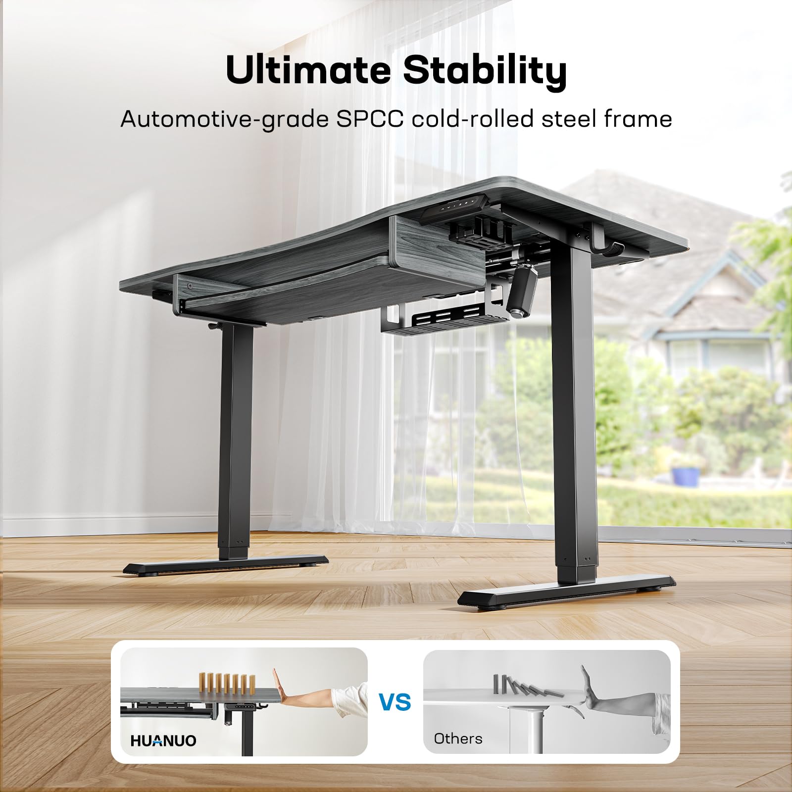 HUANUO Standing Desk Adjustable Height 55 x 24 Electric Stand Up Desk for Home Office with Large Keyboard — view 7