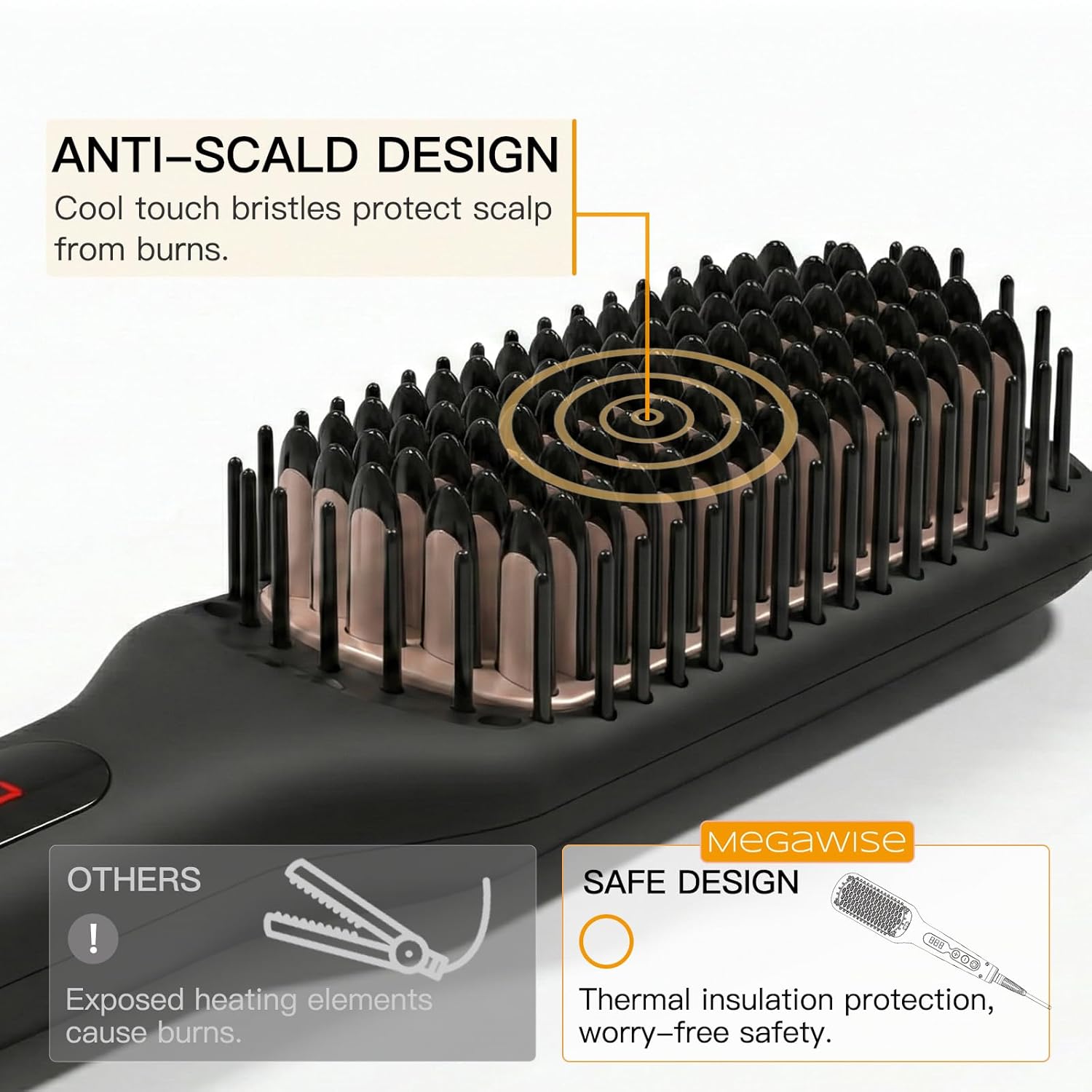 MEGAWISE Pro Ceramic Ionic Hair Straightener Brush for Home Salon, Straightening Hair Brush with 20s Heating Tech, Auto-Off, Anti-Scald with Universal Dual Voltage,Rotatable Power Cord, Black Global Recycled Standard Global Recycled Standard Global Recycled Standard - Image 7