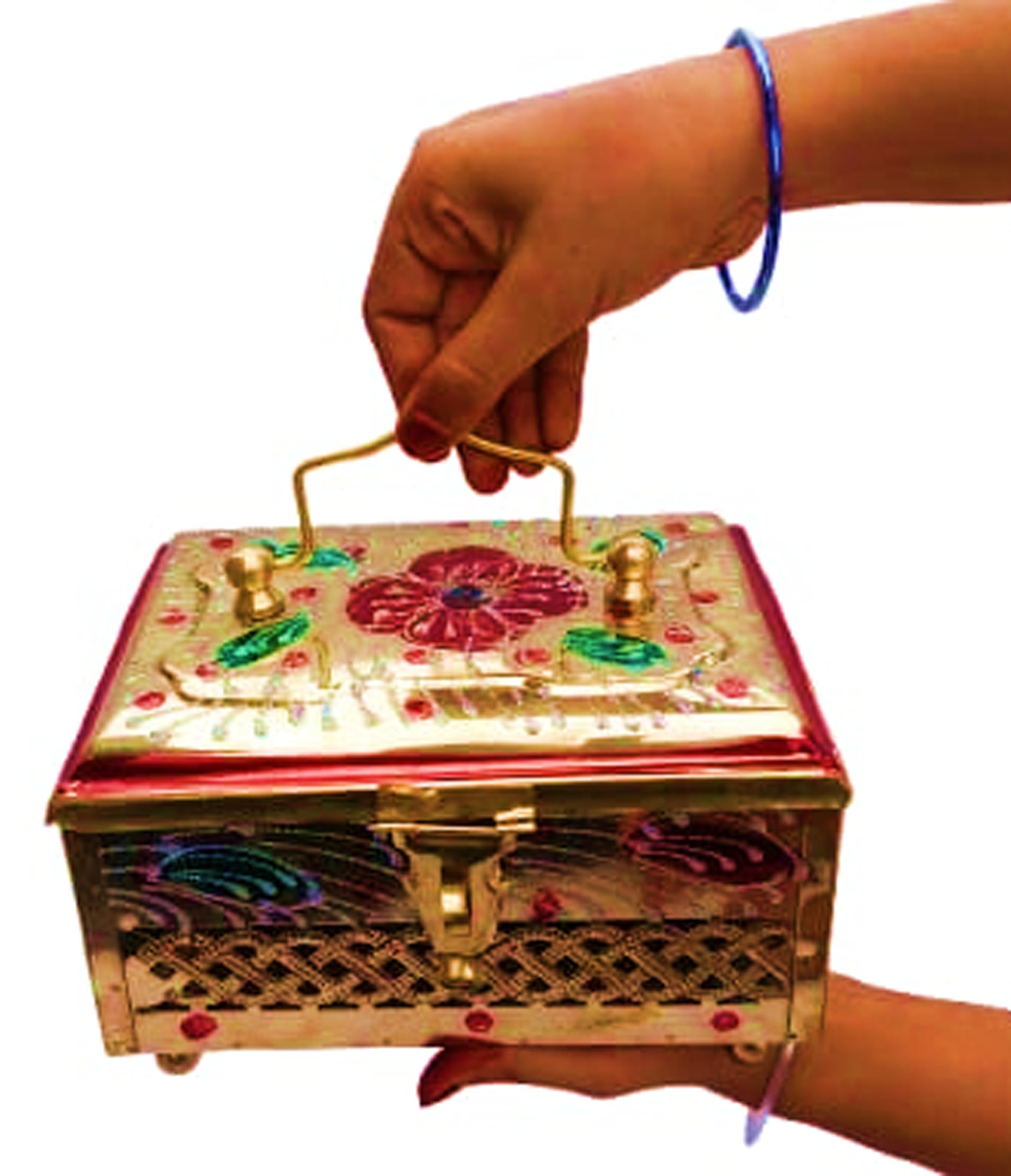 Mii Art Antique Brass Paan Daan | Traditional Pan Masala Box, Trinket Box & Refreshment Box | Large Size Betel Leaf Container with Decorative Design (Pack of 1)