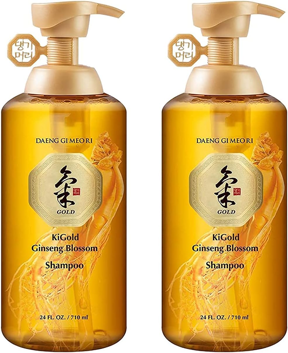 Daeng Gi Meo Ri- Ki Gold Ginseng Blossom 2 Shampoo Set, Real Ginseng Inside, Herbal Shampoo, Hair Growth, Preventing Hair Loss, 24.01 fl oz each