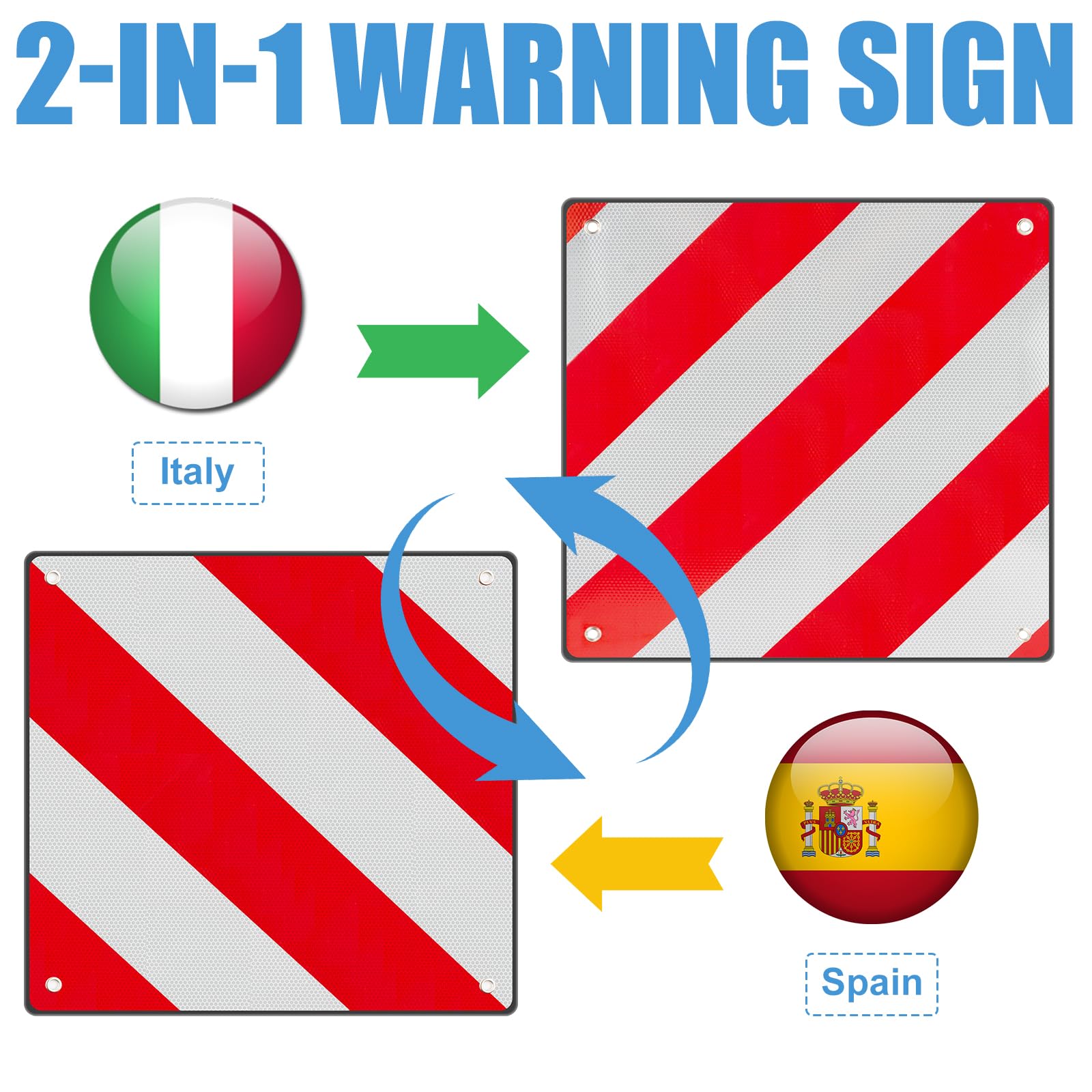 Afenau 2 in 1 Warntafel Fahrradträger Italien Spanien mit 4 Spannseilen 50x50cm