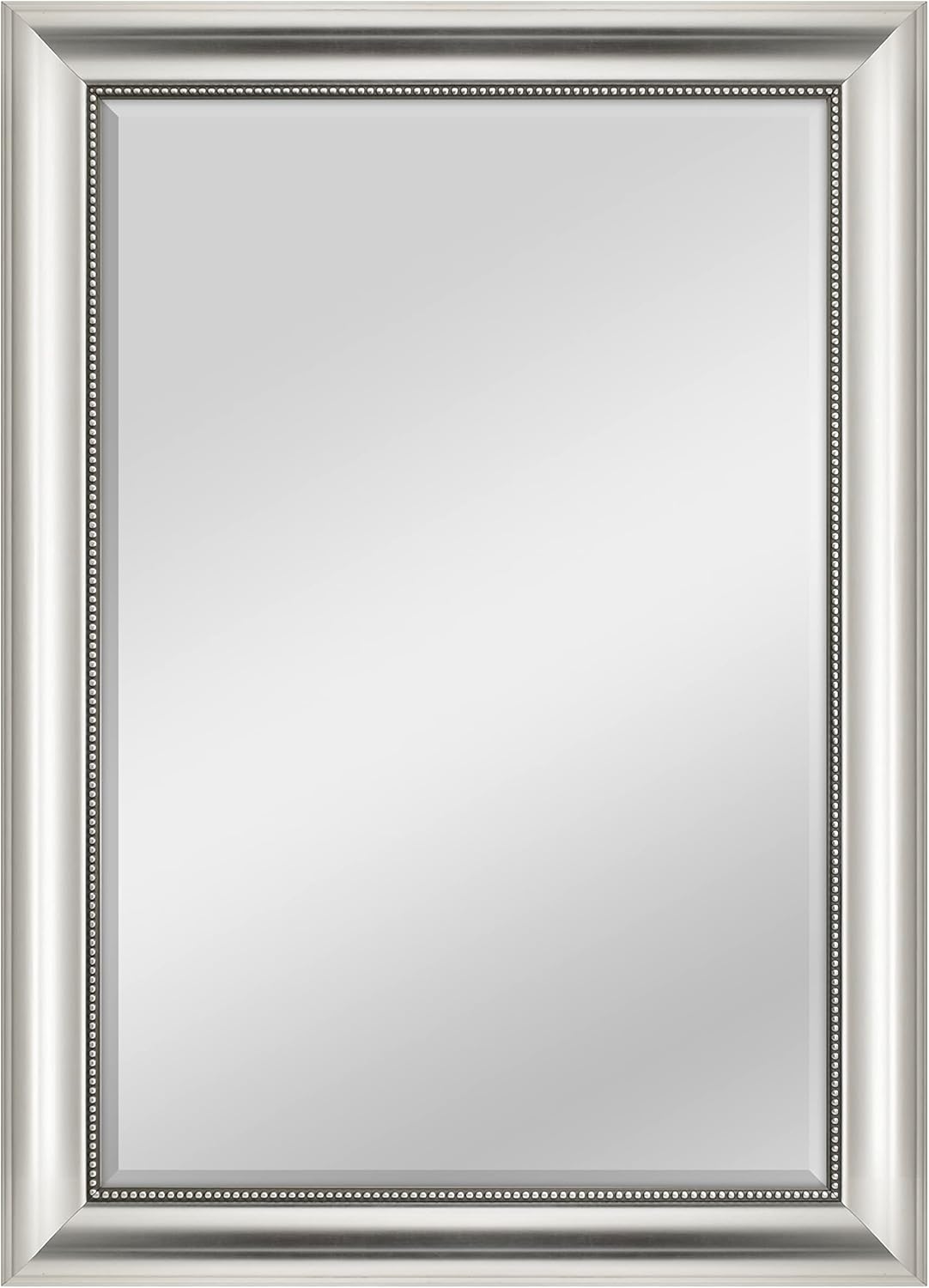 MCS 24x36 Large Wall Mirror, Silver Mirror with Beaded