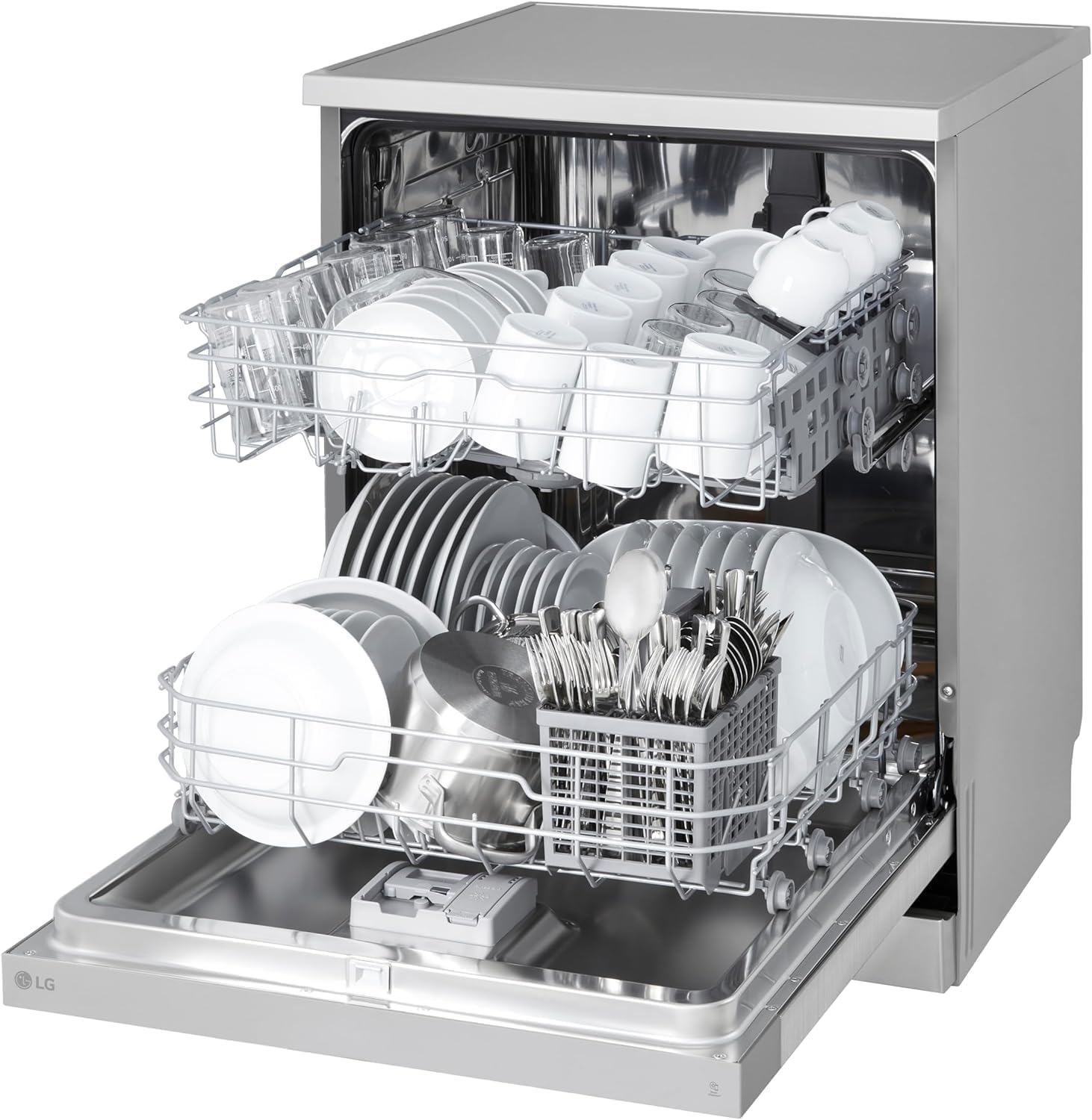 LG DF141FV Lavastoviglie Libera Installazione, Serie 1, Lavastoviglie 14 coperti, Classe D, Sistema QuadWash a 4 Bracci Irroratori, Programma Turbo, EasyRack Plus, Smart Diagnosis, Grigia