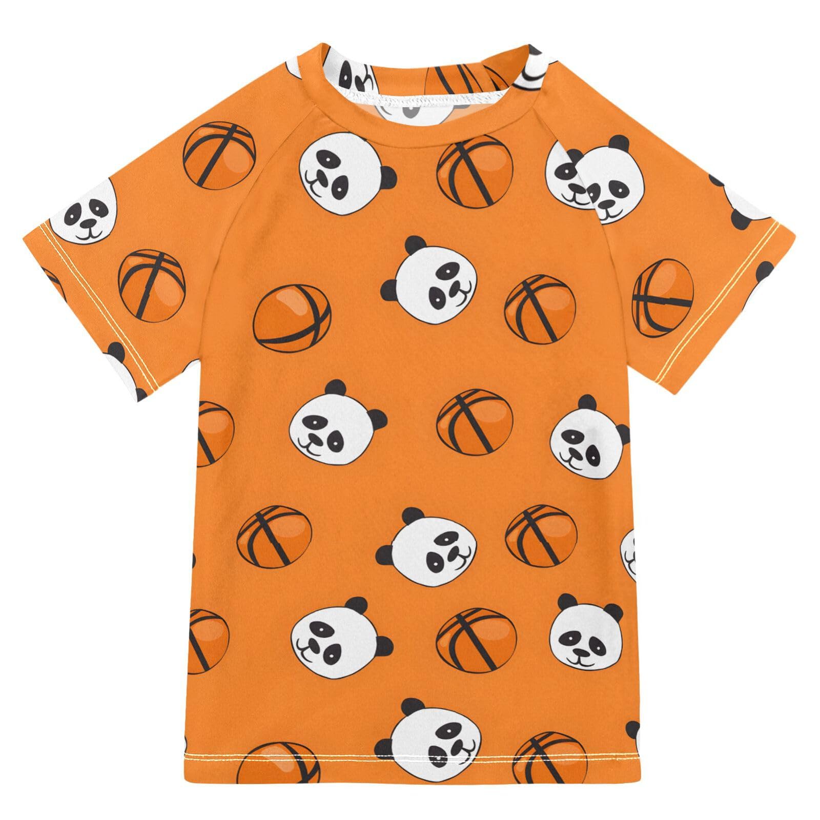 ALAZA Boys Swim Shirt Short Sleeve Rash Guard for Boys Girls UPF 50+ Panda Basketball 9-10T