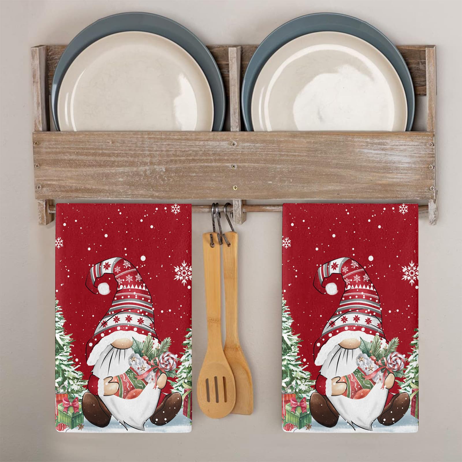 Trapos Cocina Enana Roja Navideña Paños de Cocina Microfibra Paños Cocina Suaves Lavable Toallas Reutilizables Absorbentes Baño Pañuelo de Mano Trapos de Cocina 2 Piezas (44x74 cm)