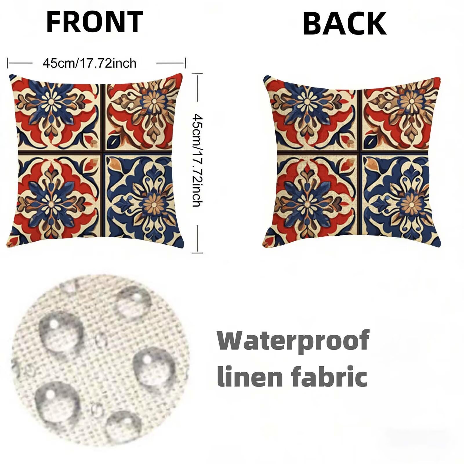 Juego de 2 Funda Cojin 80x80 Bohemia, Cuadrada Impermeable Fundas Cojines Retro Lino Impresión a Doble Cara con Cremallera Oculta, Apto para Todas las Estaciones Funda Almohada para Sofá o Salón X-335