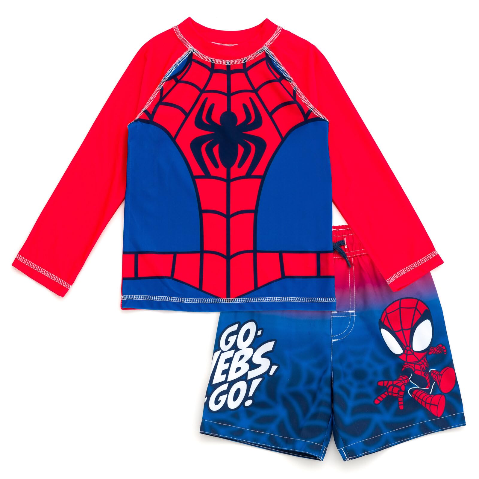 Marvel Spider-Man Rash Guard Shirt and Swim Trunks Outfit Set Toddler to Big Kid Sizes (2T - 14-16)