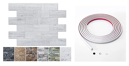 Art3d Azulejo de pared lavado blanco y borde blanco para cocina, tocadores de baño, decoración de chimenea, mesa de lavandería, calcomanías de