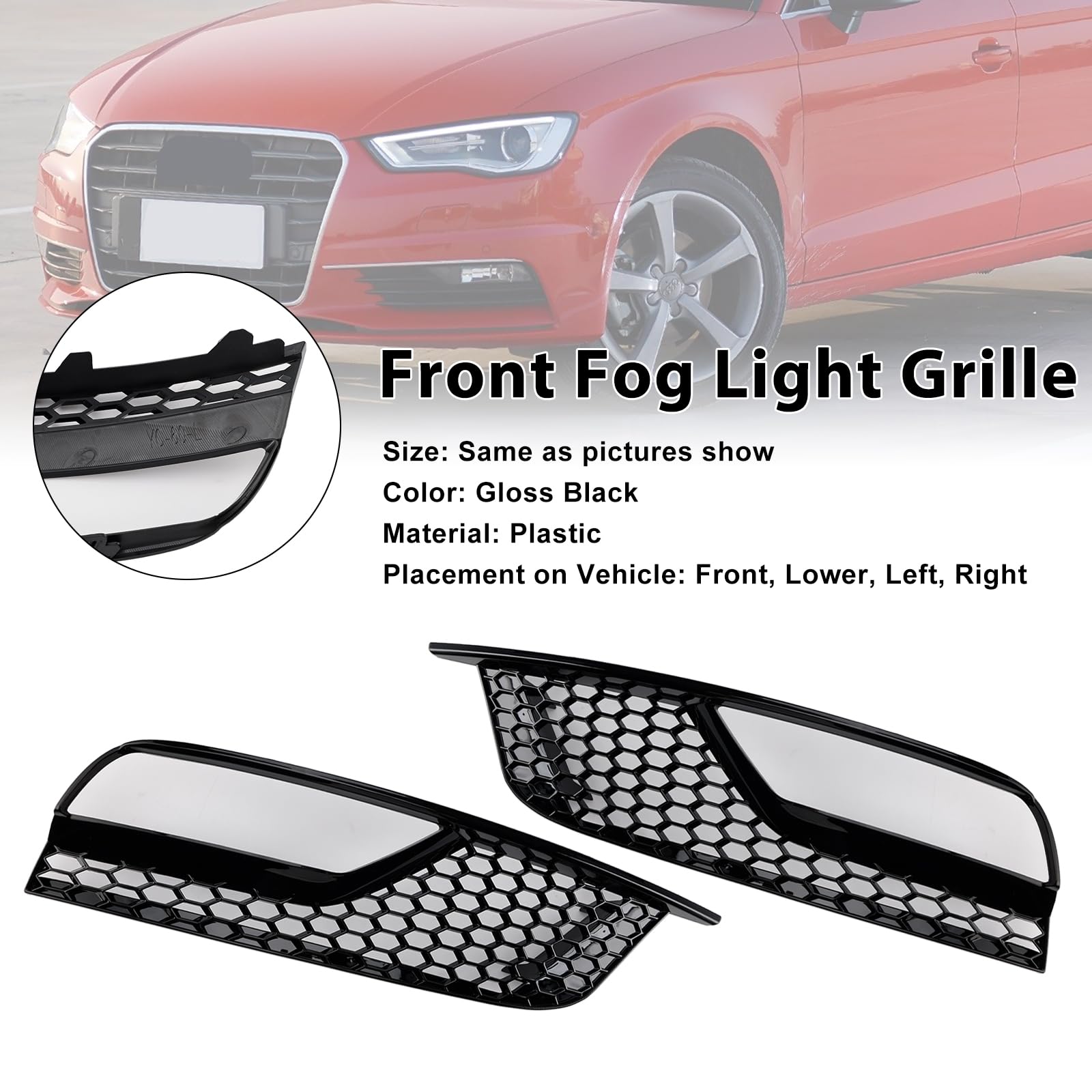 Griglia paraurti Anteriore Front Fog Light Grille Covers Fit for Audi A3 8V Sedan 2013-2016 Gloss Black (No Logo)